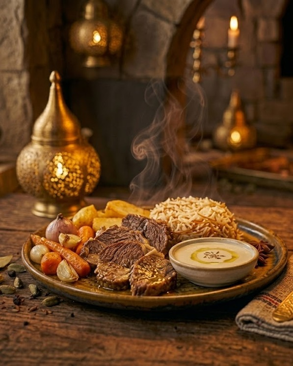 لحم بالفرن معطر بالفواكه 